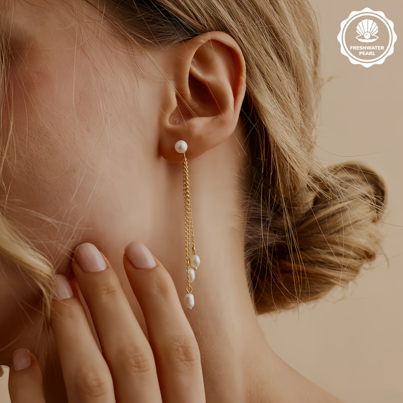 Natural Tassel Earrings, Elegant Three-Strand Design